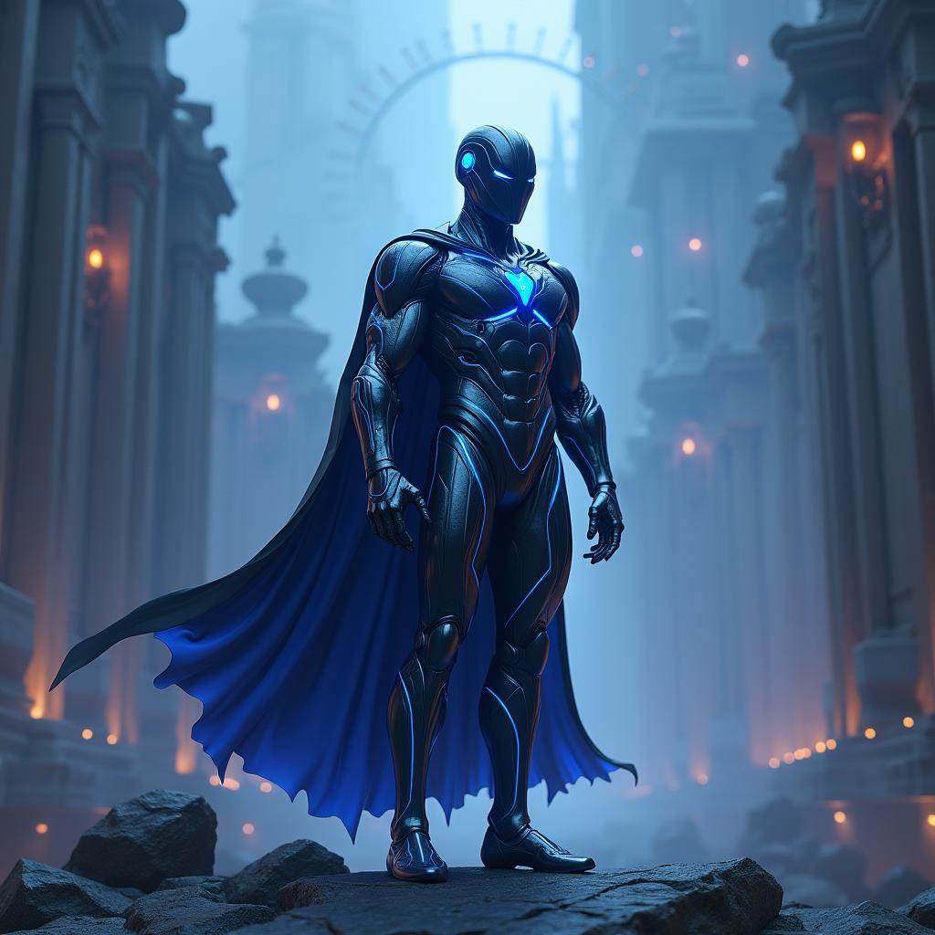 Graphene Superhero in Celestial Cyberpunk Style