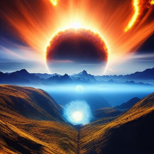 Epic Supernova Explosion Over Mountain Landscape