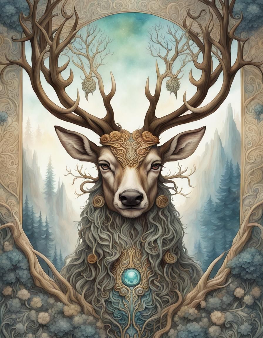 Fantasy Yggdrasil Stag Portrait