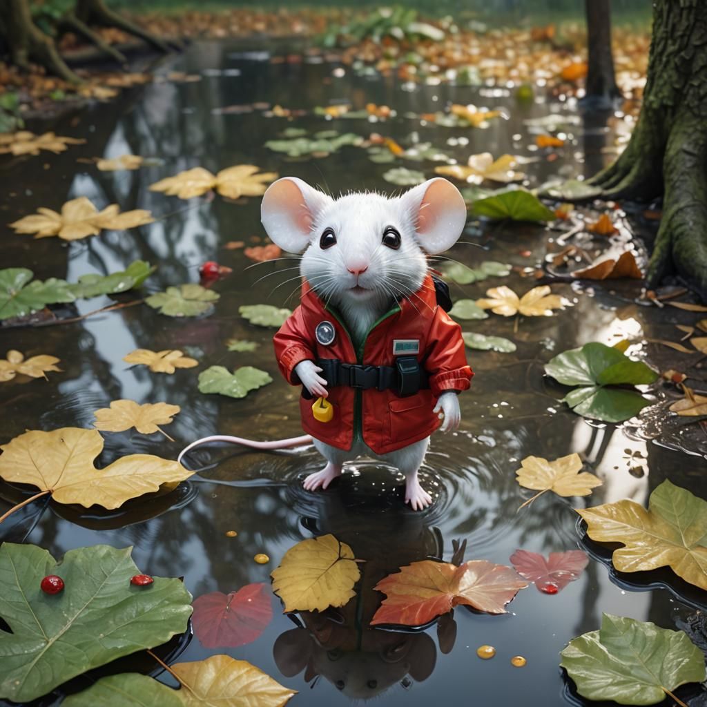 Mouse in Life Jacket: Surreal Photorealistic Close-Up