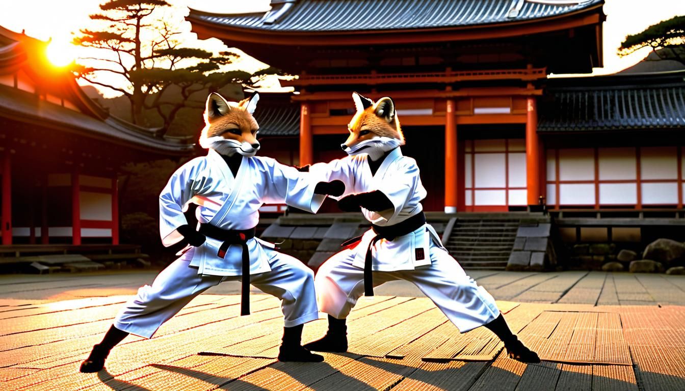 Fox Practicing Martial Arts Kata at Sunset