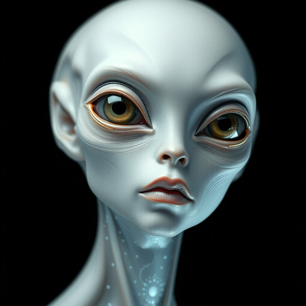 Luminous White Alien with Celestial Circuit Patterns