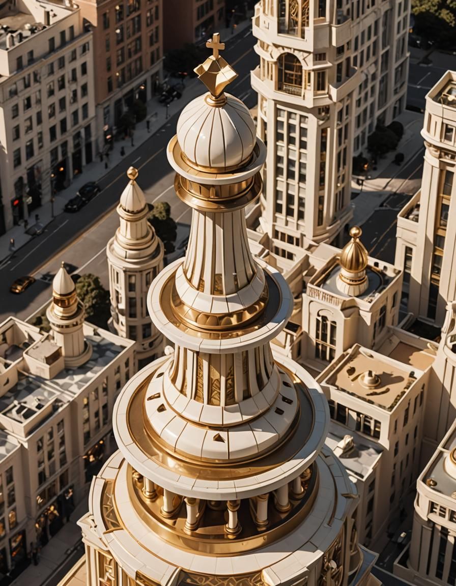 Art Deco Chess Pawn Building with Geometric Details