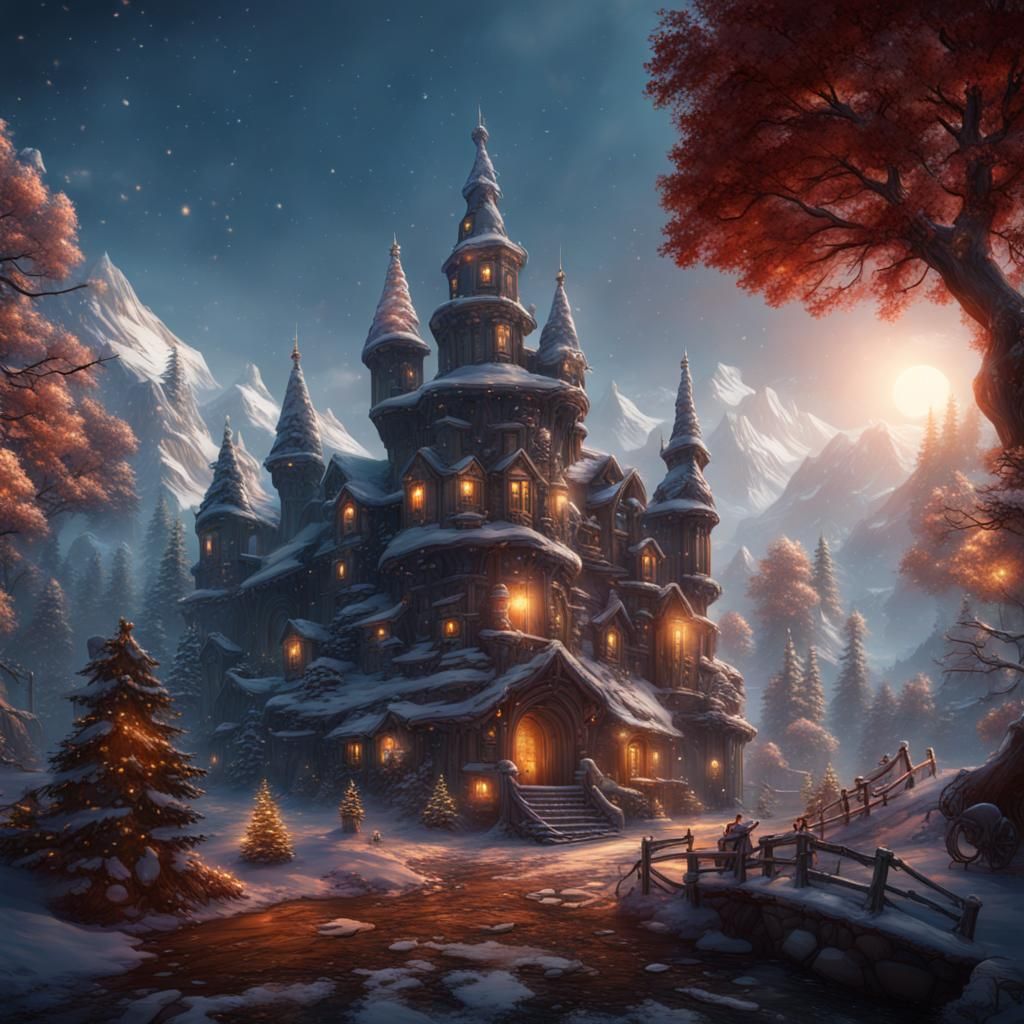 Festive Christmas Scene: Detailed Matte Painting