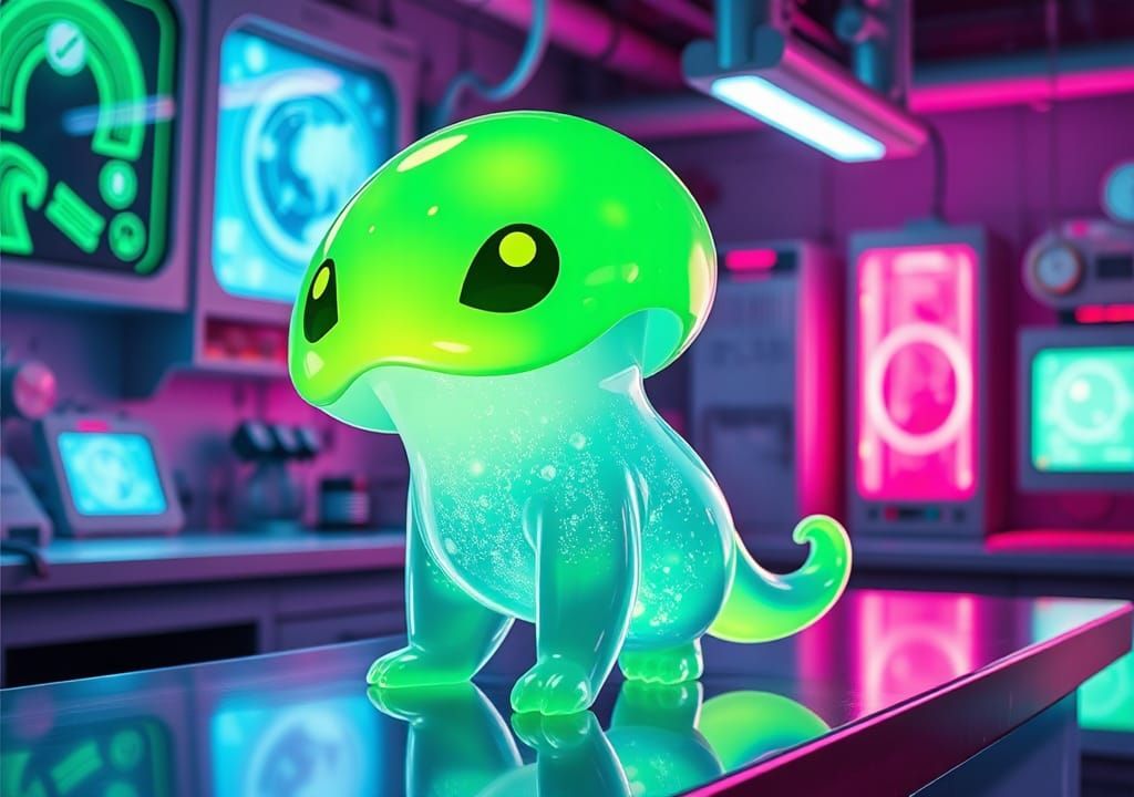 Electric Green Pokemon in Futuristic Lab