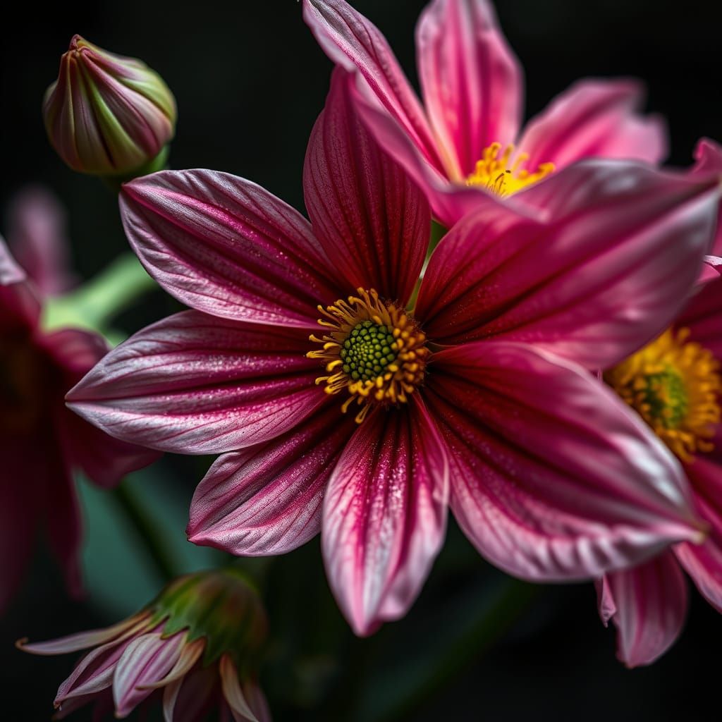 Hyperrealistic Flowers in Sharp Focus, High Contrast