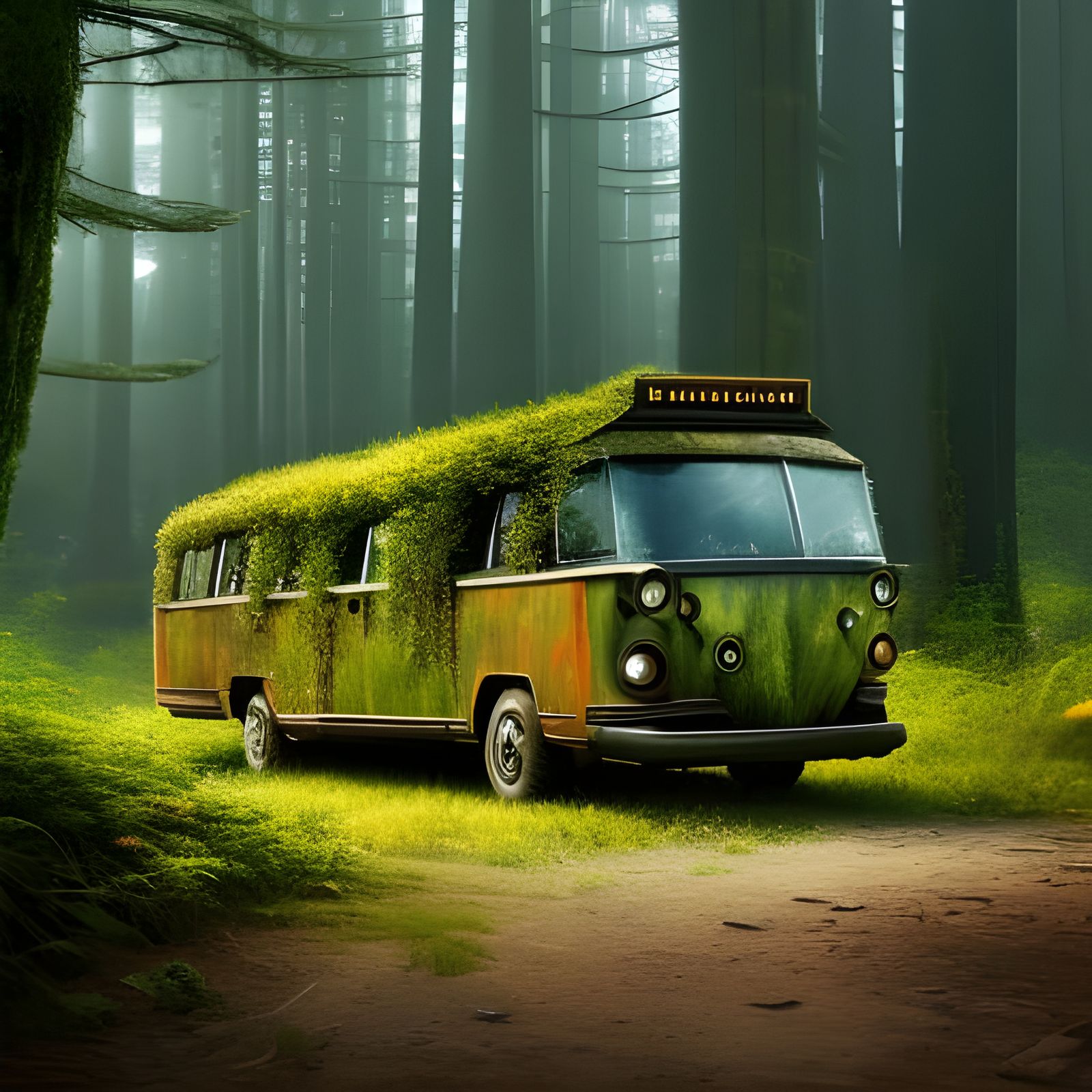 Overgrown Garden Inside Abandoned VW Bus