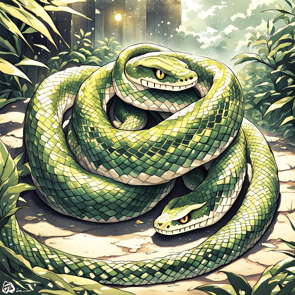 Cute-Eyed Snake in Anime Style