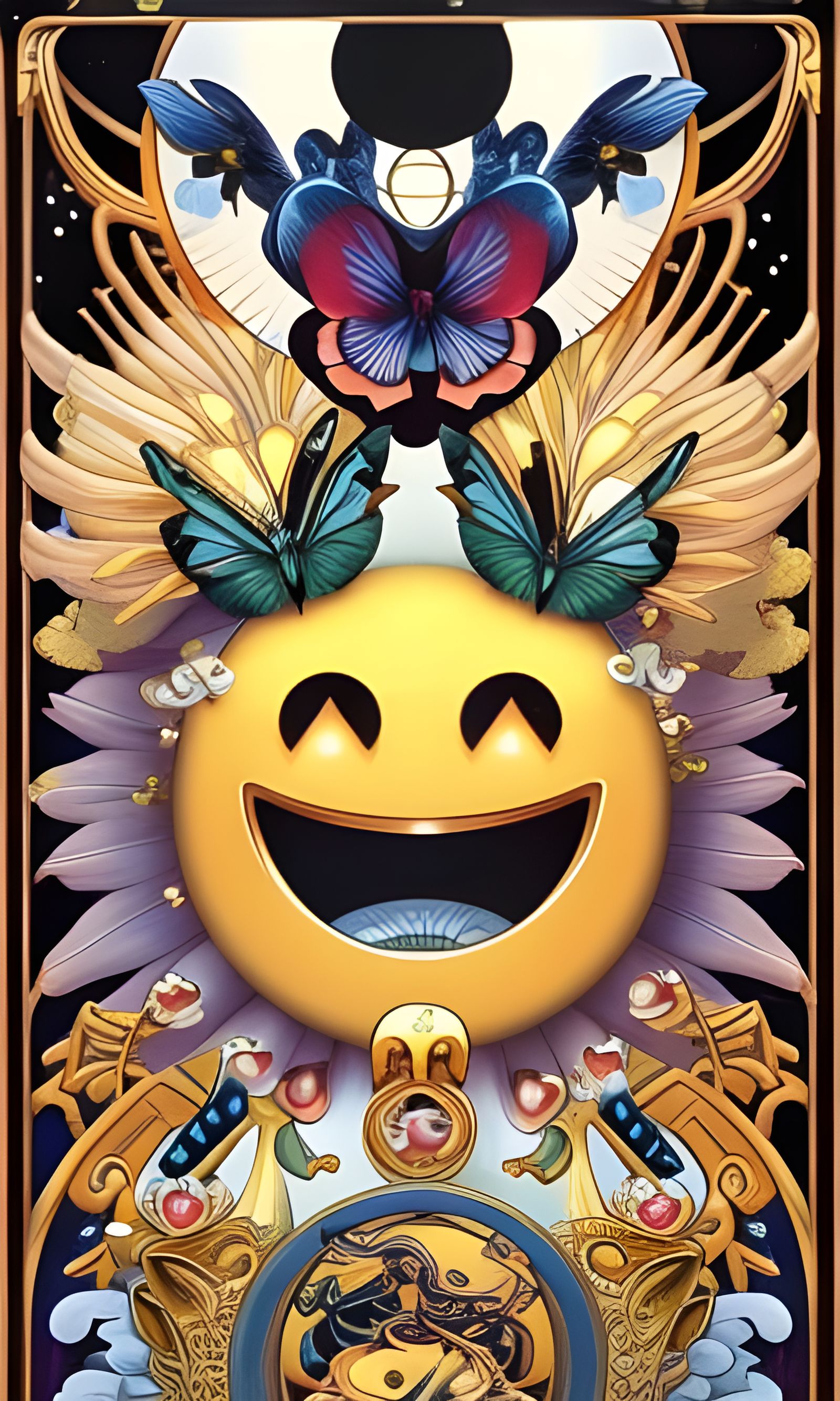 Radiant Smiley Face Emoji Tarot Card Illustration