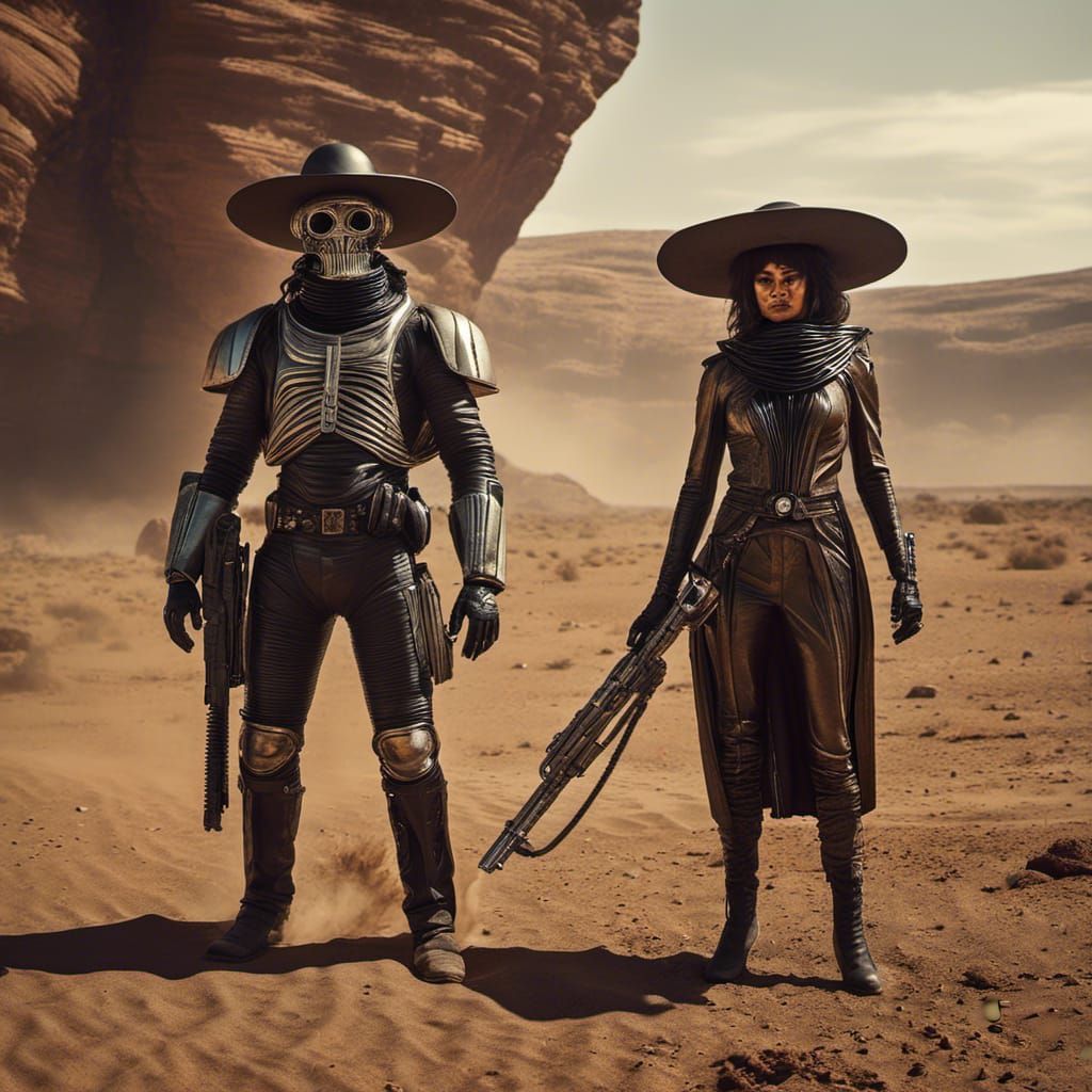 Space Western Cowboy Face-Off in Desert