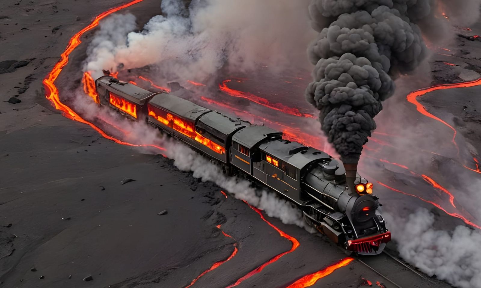 Steam Train Races Through Lava Field Inferno