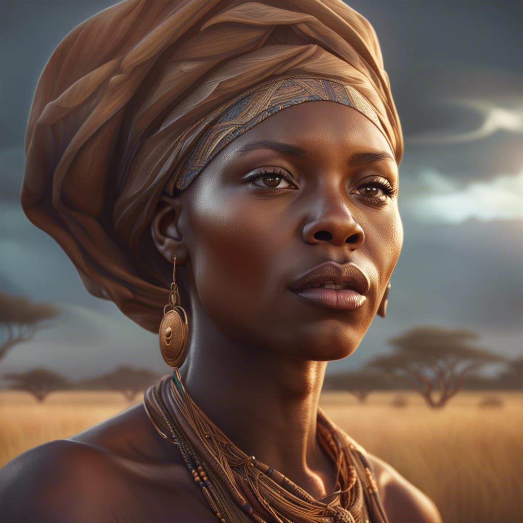 Tanzanian Woman Portrait in Serengeti, Cinematic Lighting