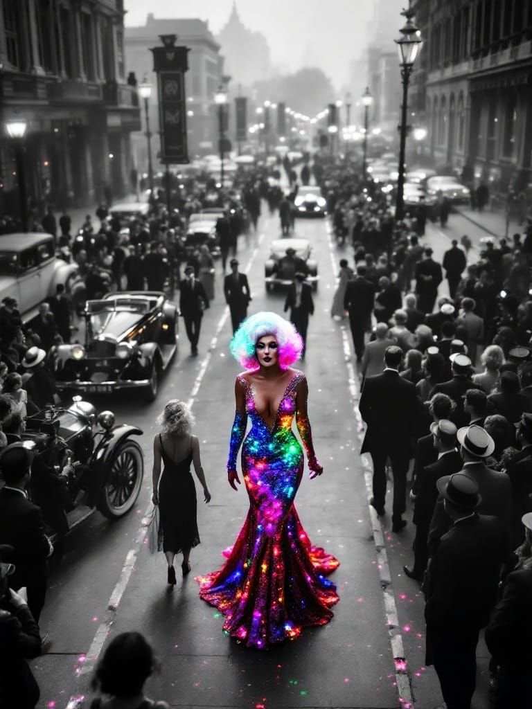 Elegant Drag Queen Stands Out in Vintage City