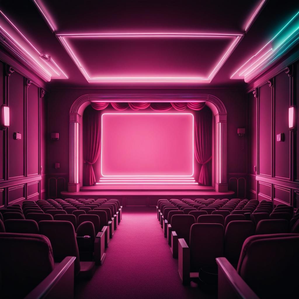 Movie Theater Screen in Synthwave Neon Style