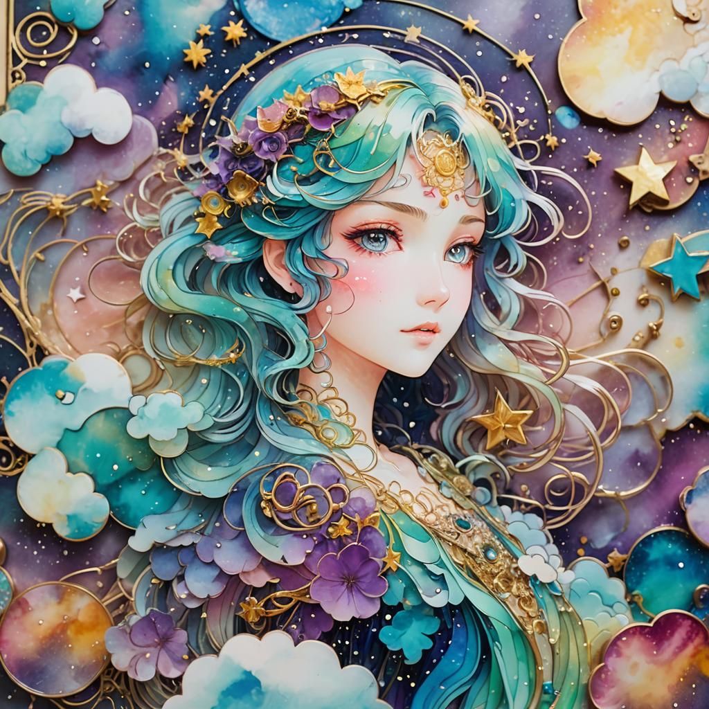 Mystical Serpent in Surreal Anime Alcohol Ink Collage