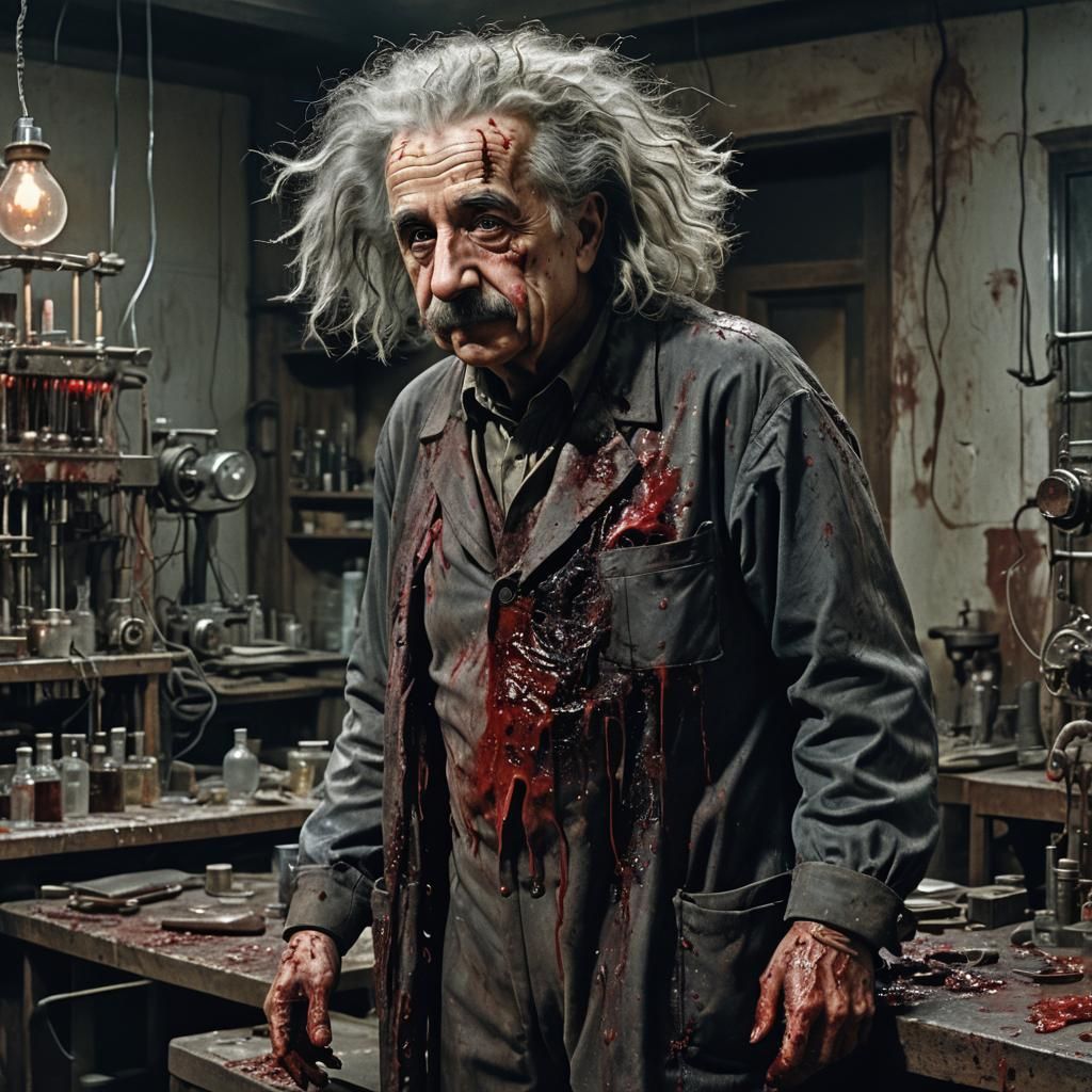 Einstein in Bloody Horror Lab: Hyperrealistic Giger Style