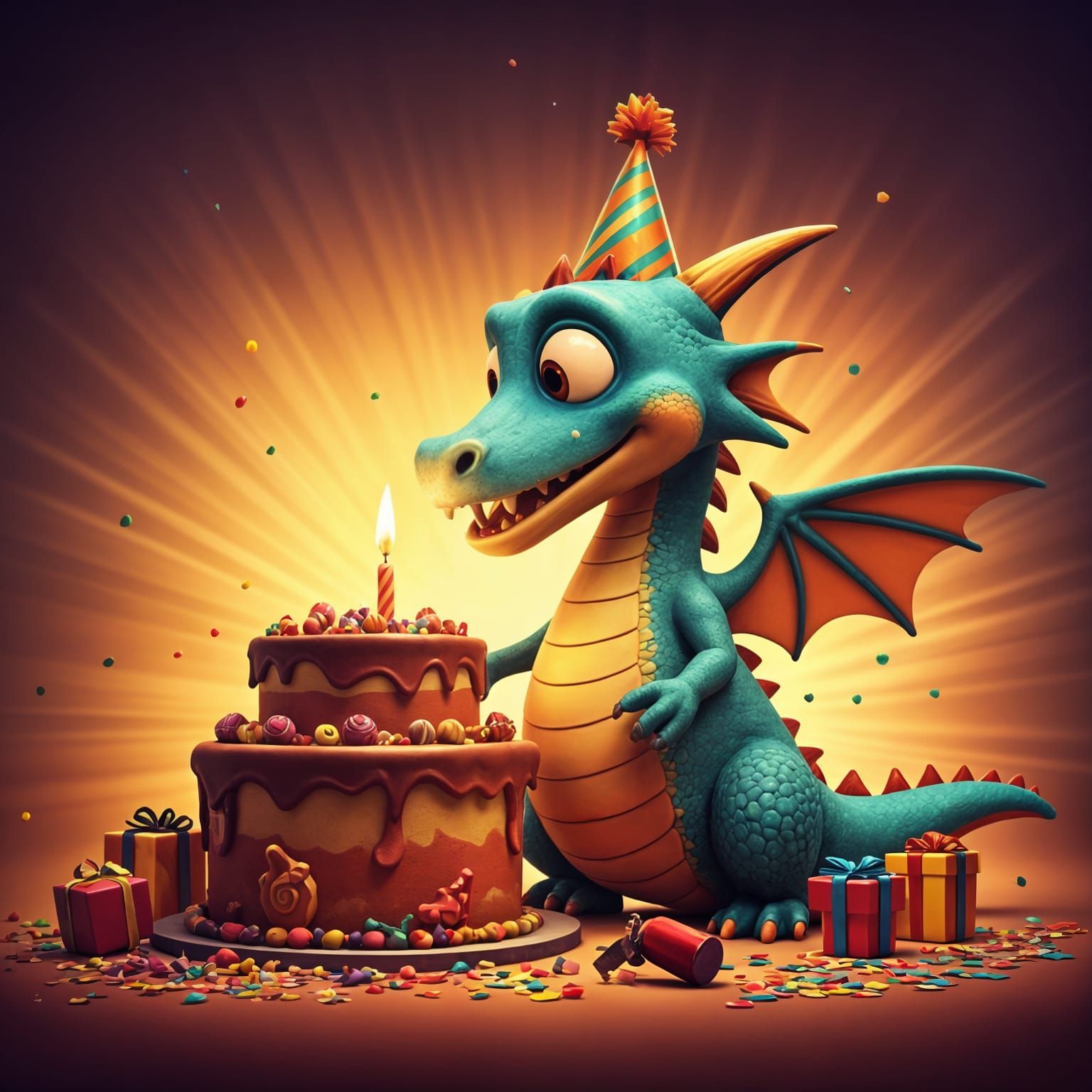 Friendly Dragon Tries to Blow Out Candle: Cartoon 3D Art