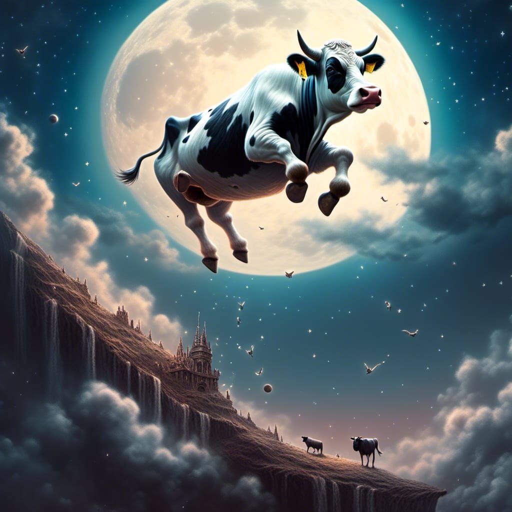 Dramatic Cow Jumps Over the Moon Digital Painting