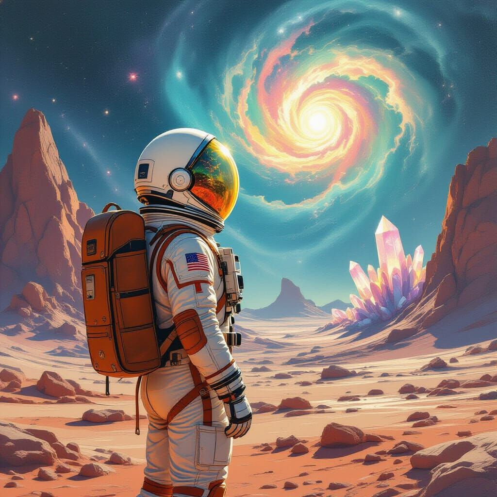 Astronaut Gazing at Nebula in Retro-Futuristic Style