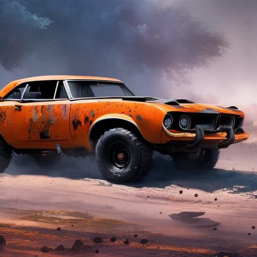 Mad Max Car in Post-Apocalyptic Wasteland