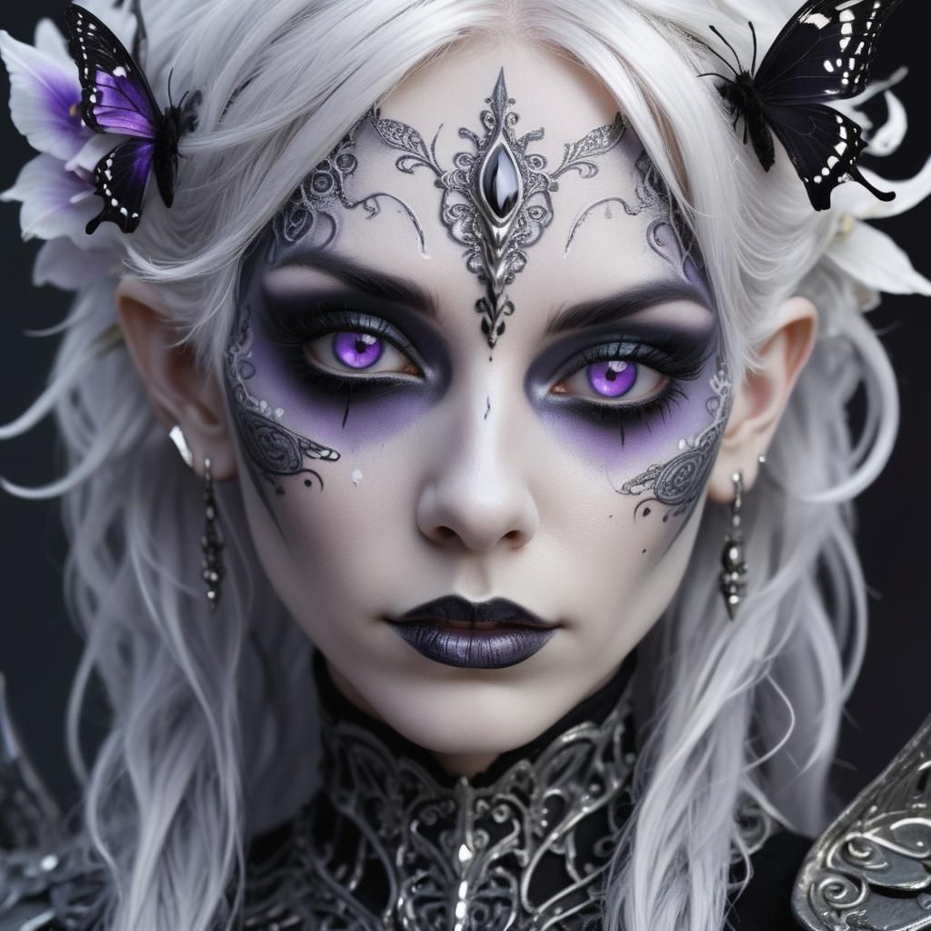 Gothic Changeling Portrait with Butterfly, Dark Fantasy Art