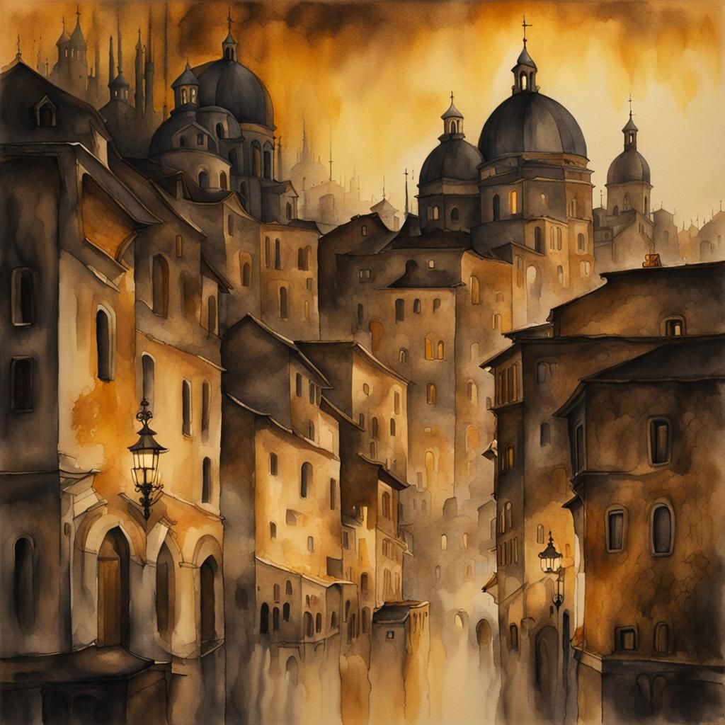 Italian city at dusk