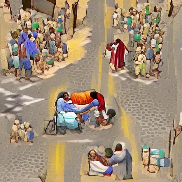Jesus Healing in a Crowded Street Scene