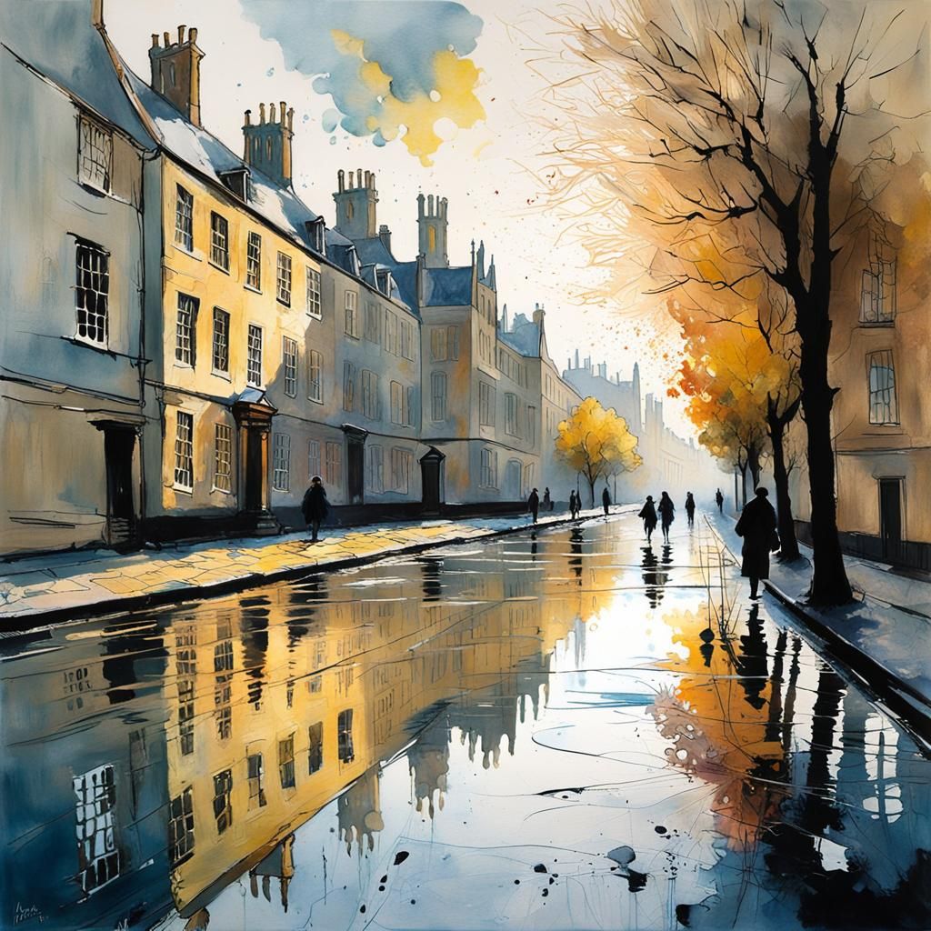 Oxford Sunrise Reflections: Pointillist Impression
