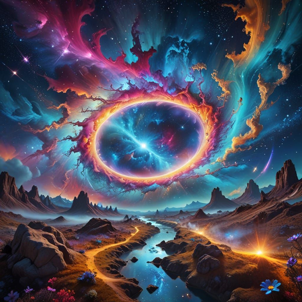 Cosmic Surrealism Masterpiece: Interconnected Universes