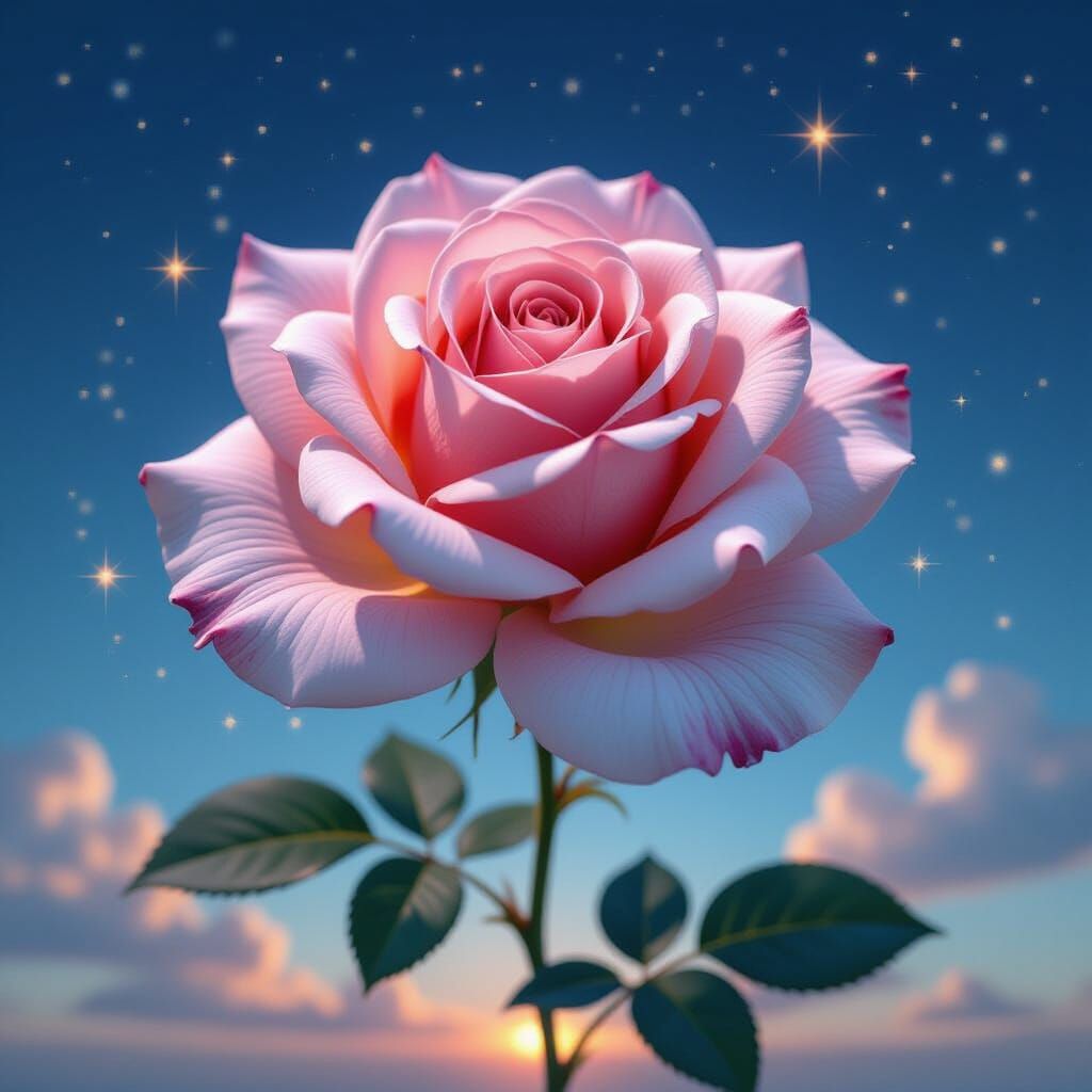 Transparent Rose Double Exposure With Midnight Sky