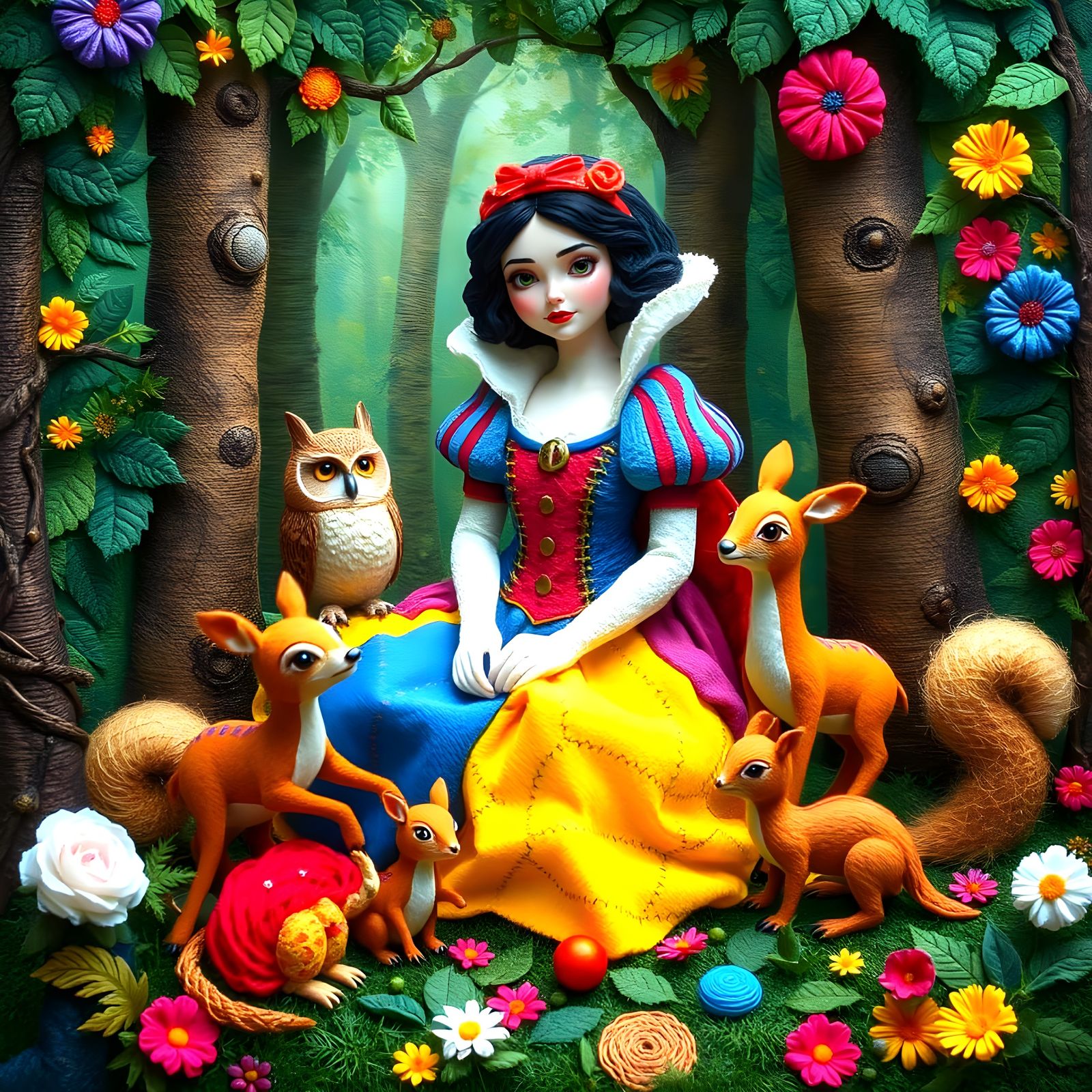 Whimsical Snow White Illustration in Colorful Cloth