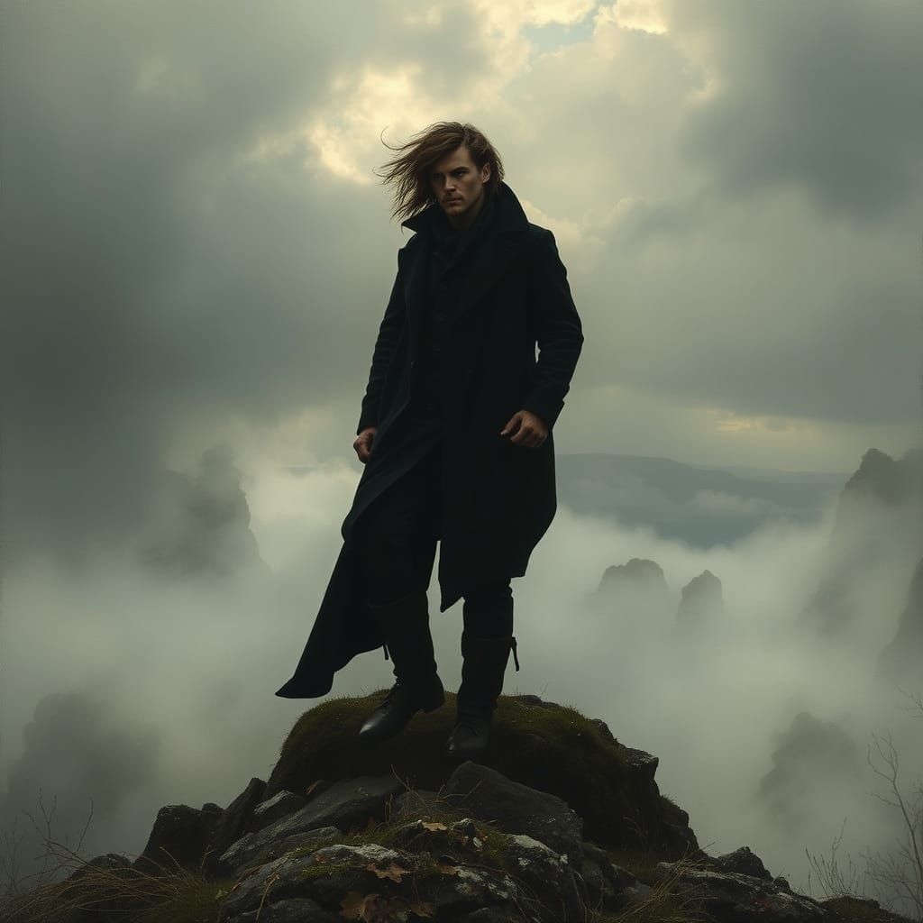Moody Heathcliff Standing on Windswept Moorland