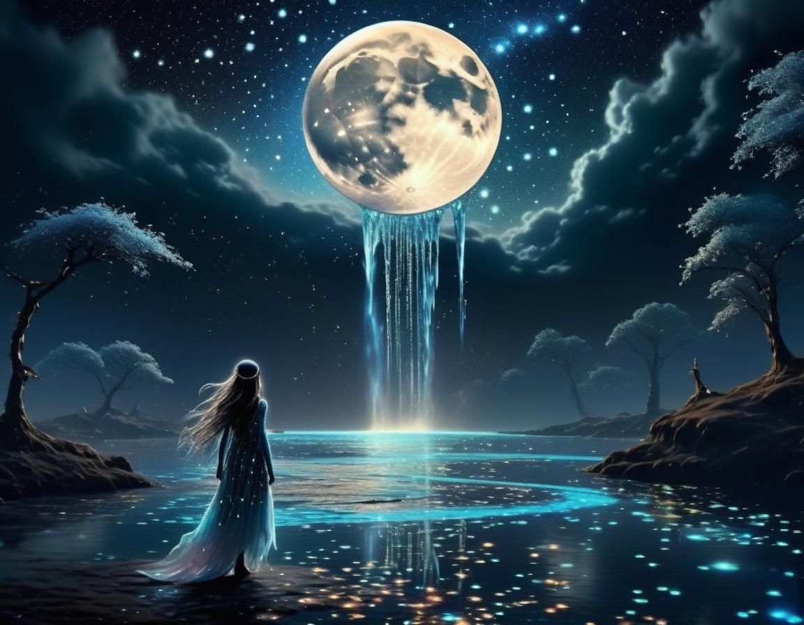 Moon Waterfall Dreamscape in Photorealistic Digital Painting