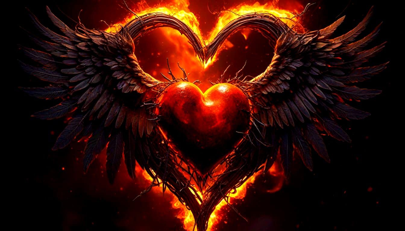 Fiery Heart with Wings in Cosmic Universe