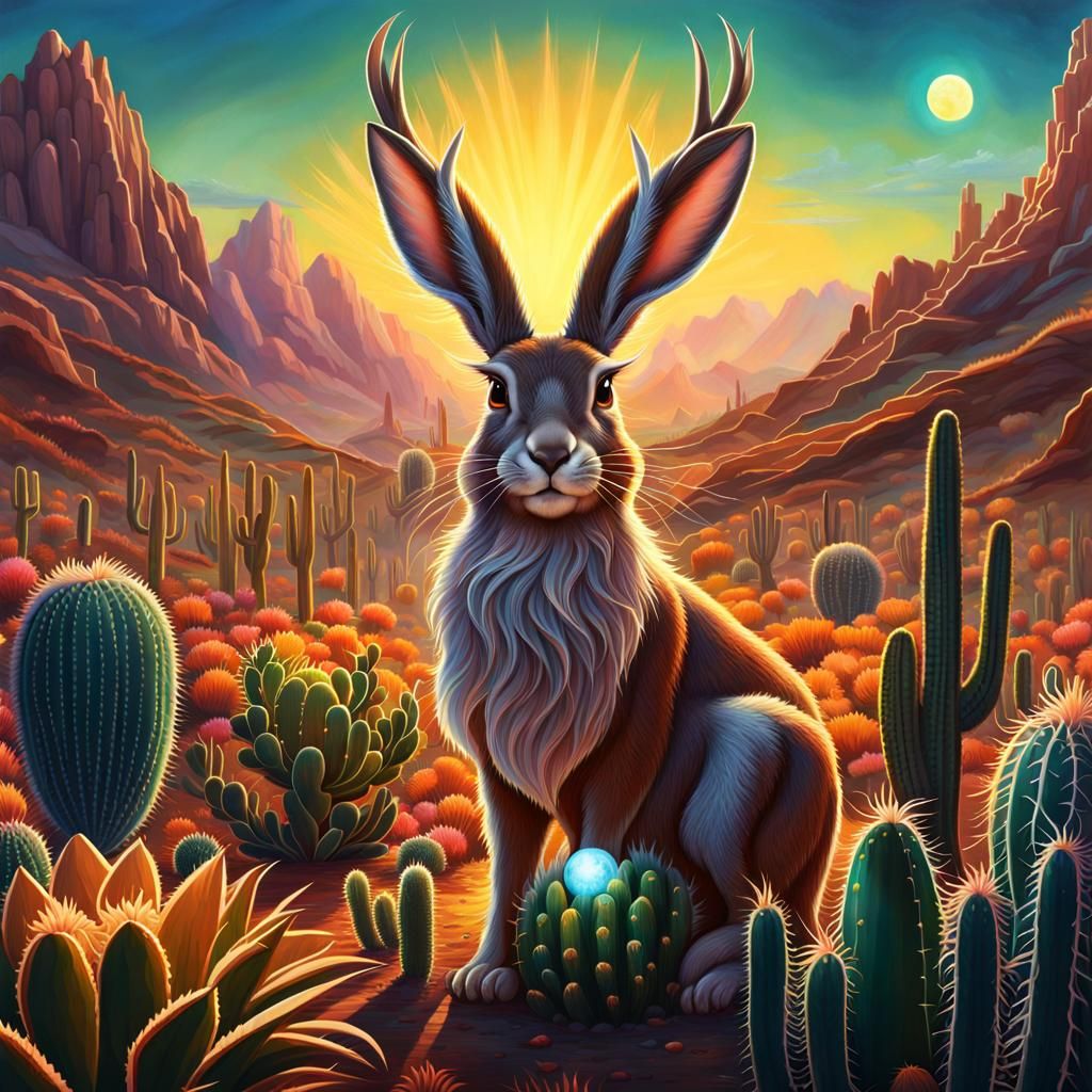 Wild Texan Jackalope in a Cyberpunk Landscape