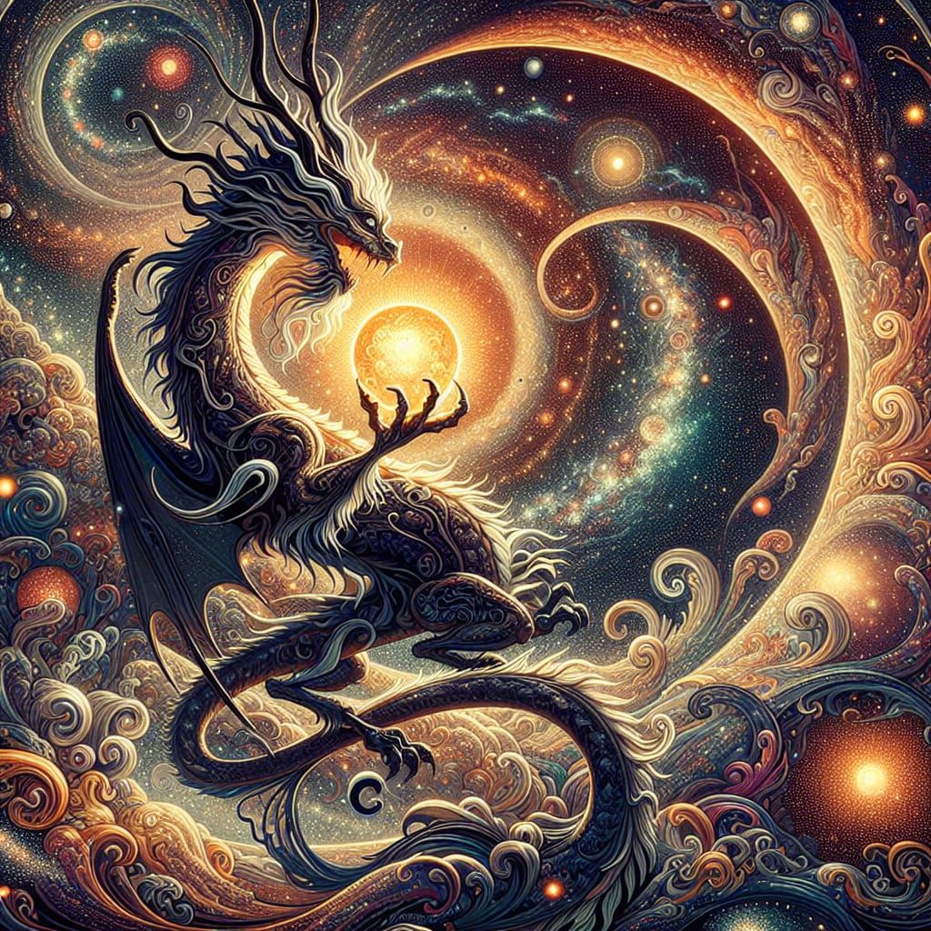 Celestial Dragon in Art Nouveau Style