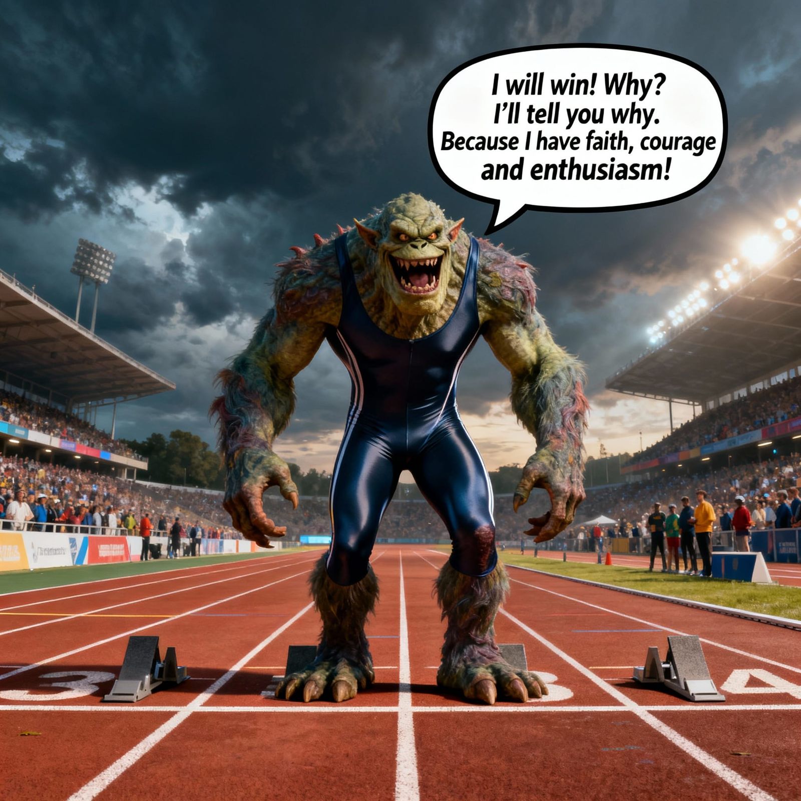 Goofy Monster Wins Race With Faith and Courage