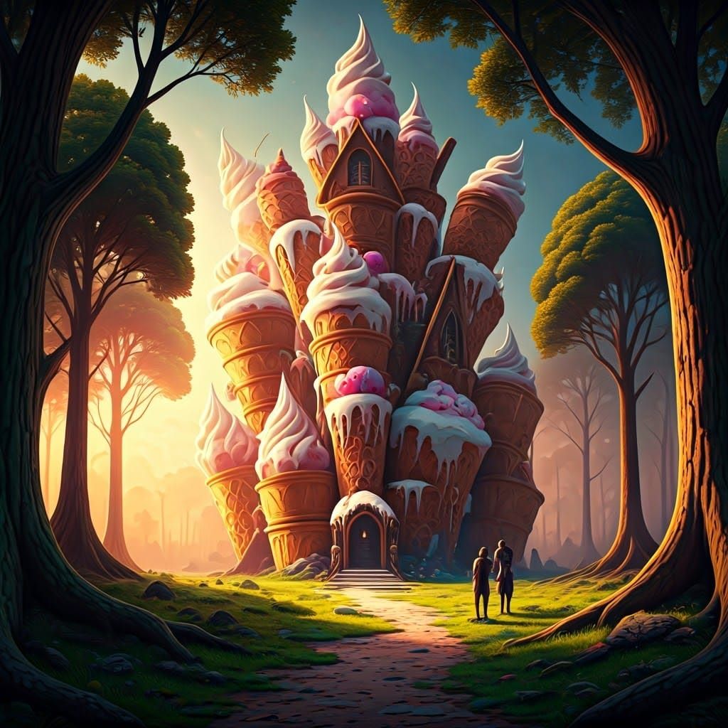 Surreal Ice Cream Palace in Mystical Forest