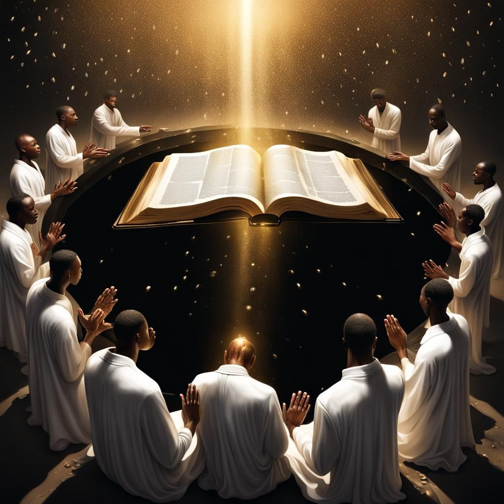 Golden Hands Praying from Bible: Digital Matte Painting