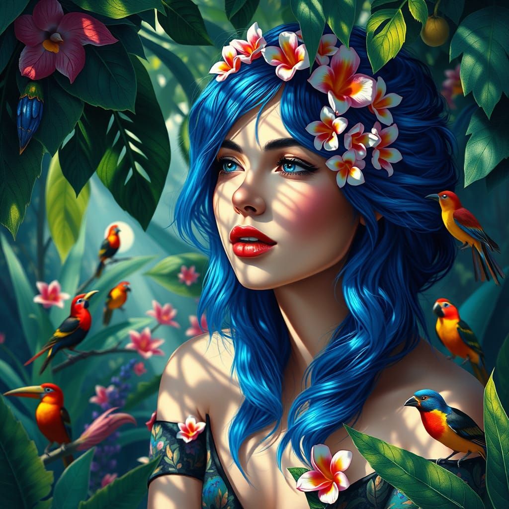 Surrealist Tropical Goddess in Vibrant Colors