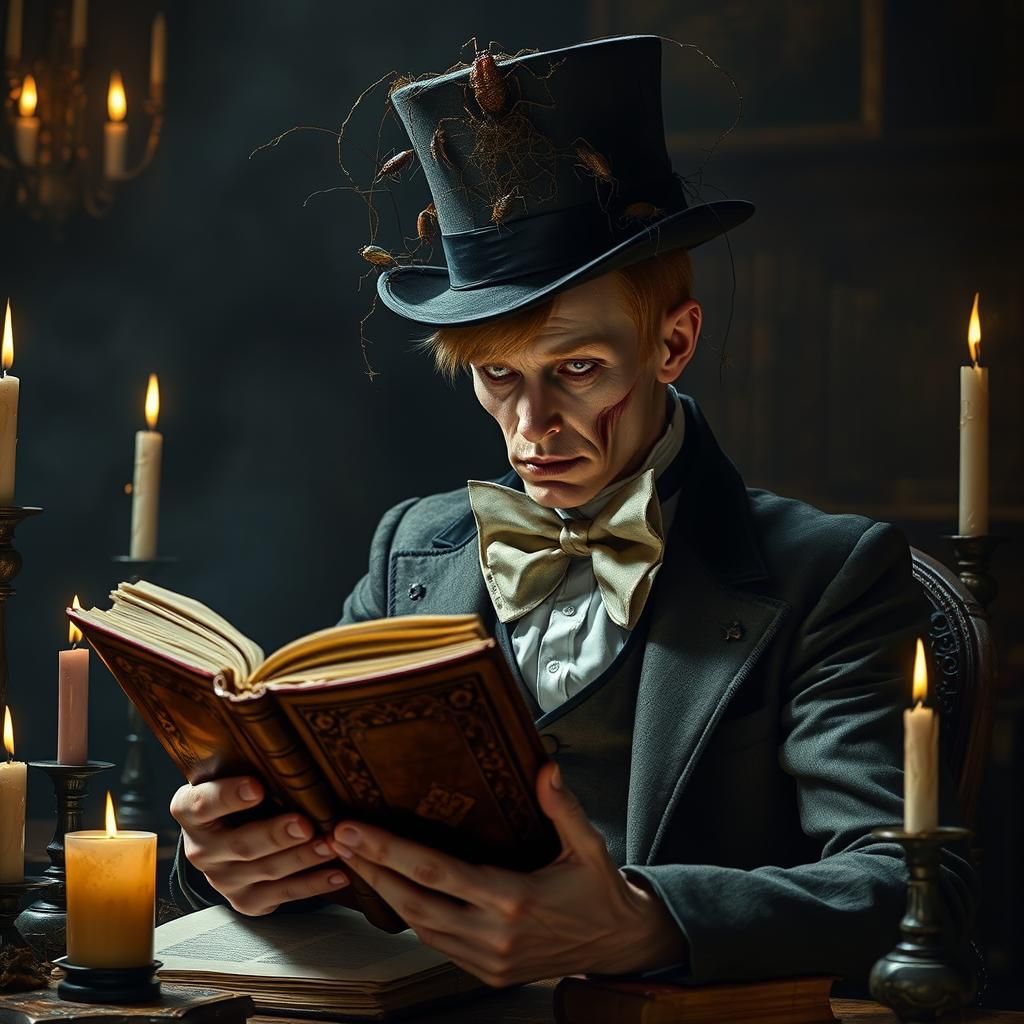 Eerie Victorian Gentleman Reading a Sinister Book