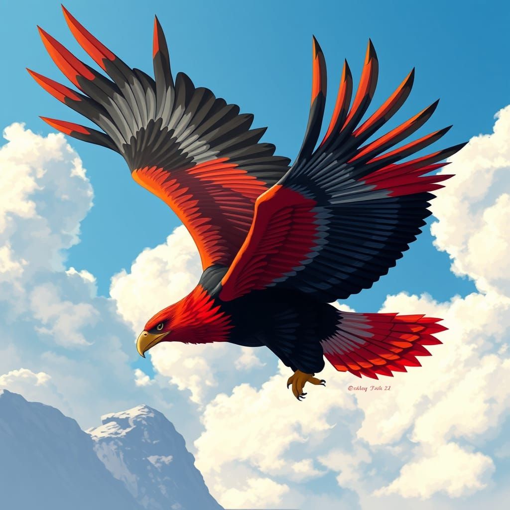 Stylized Eagle Soars Through a Futuristic Sky