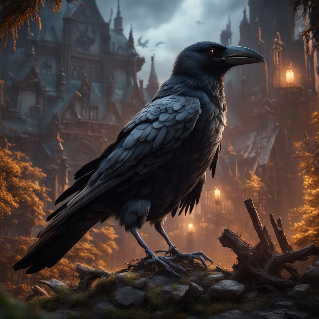 Fantastical Thunder Crow Matte Painting in Deep Color