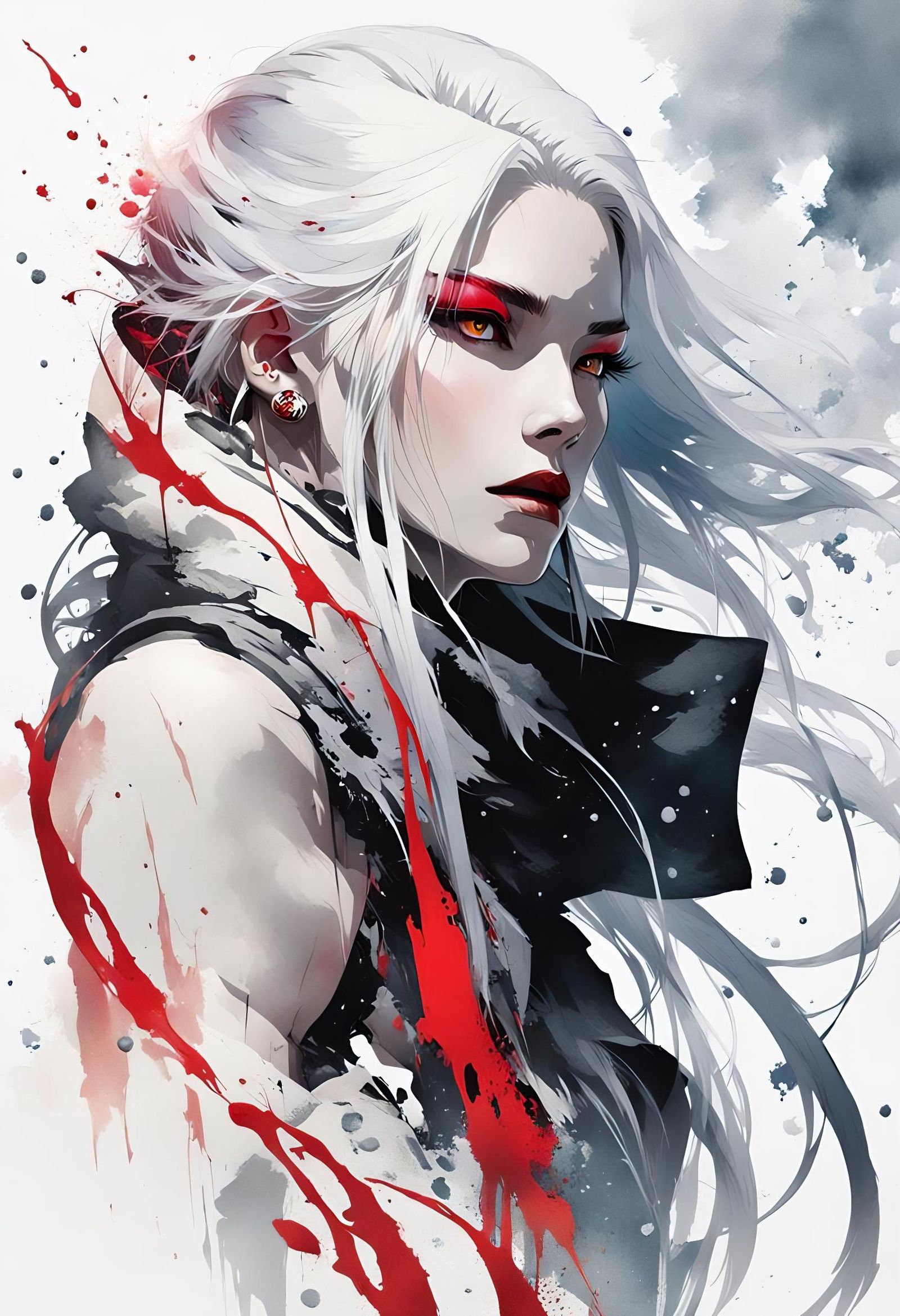 Dramatic Woman with Time Tattoos in Splash Art