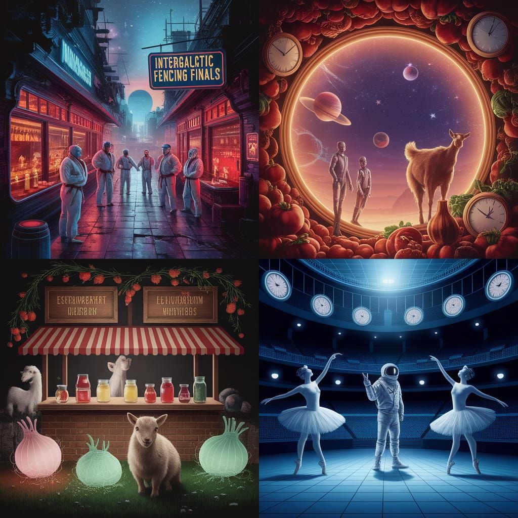 Neon Alien Tavern on Starship, Surreal Collage Art