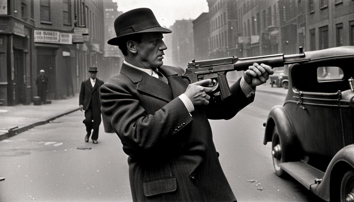 1930s Gangster with Thompson Submachine Gun