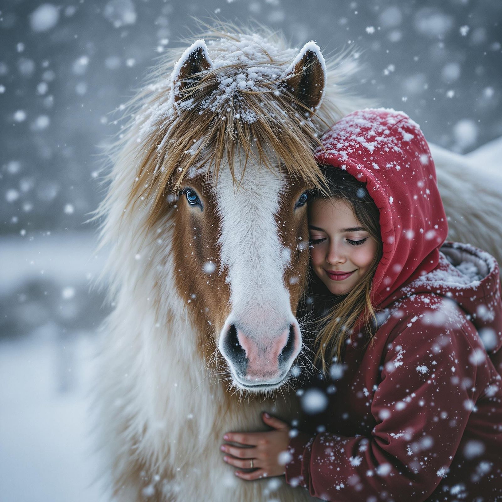 Brown and White Shetland Pony Protects Girl in Blizzard