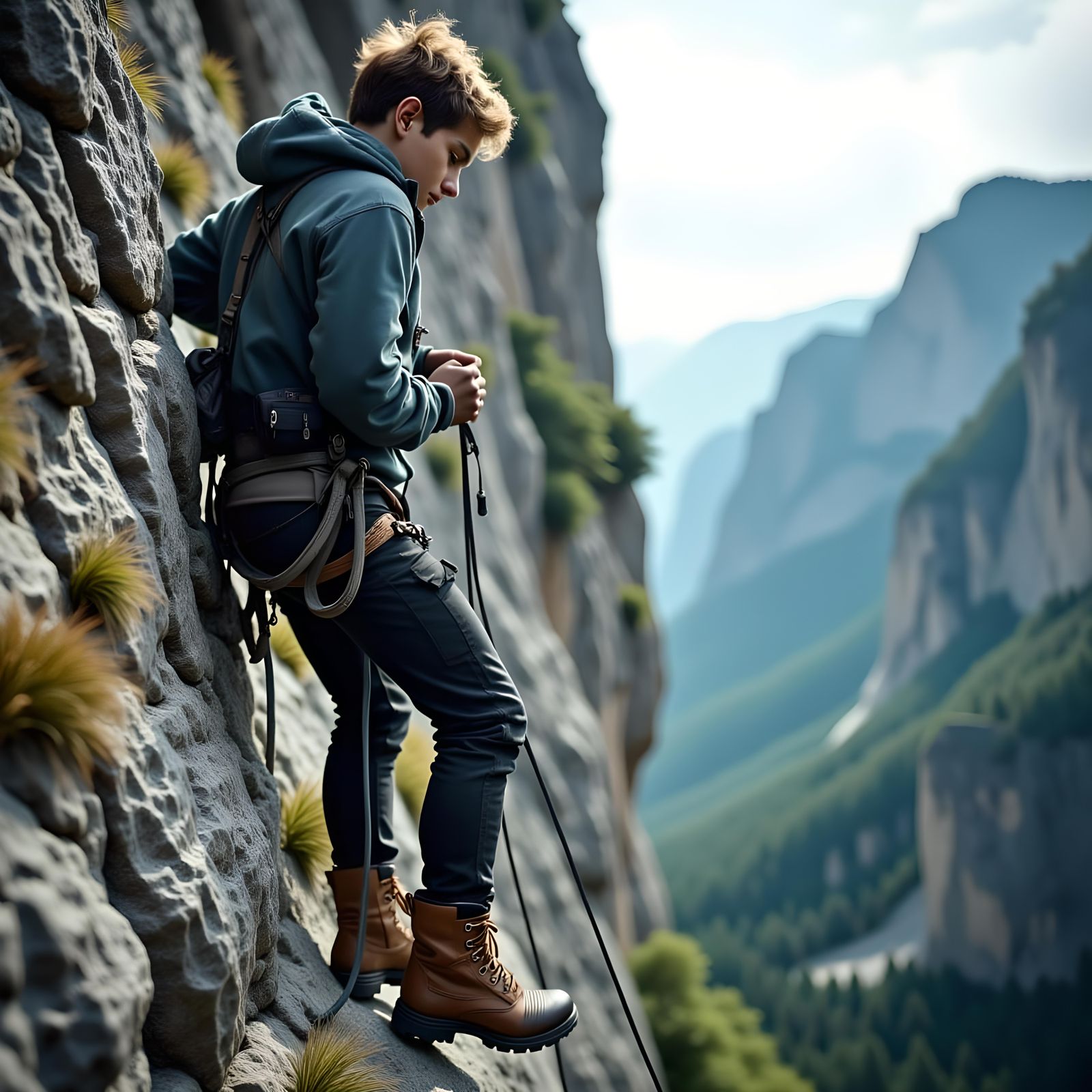 Hyperreal Young Climber on Rocky Mountain