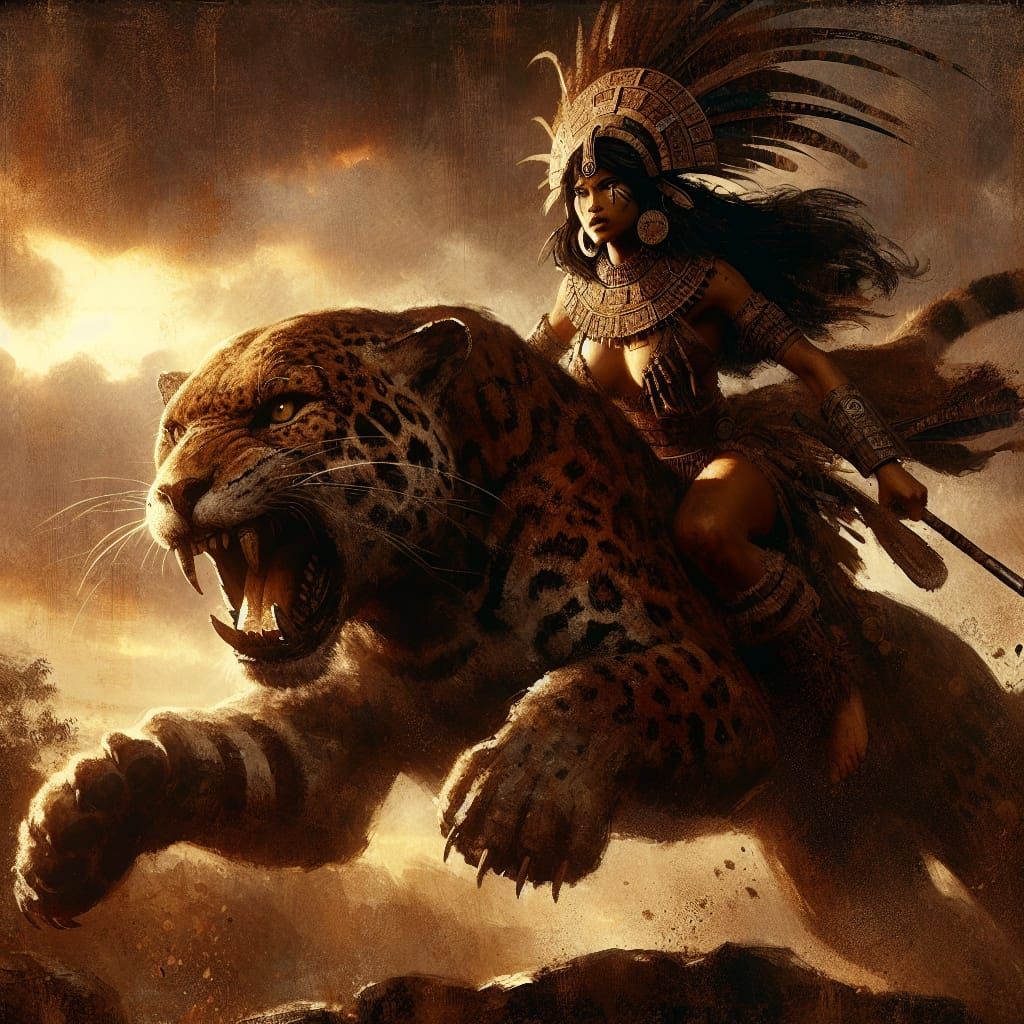 Inca Warrior on Jaguar: Epic Fantasy Illustration