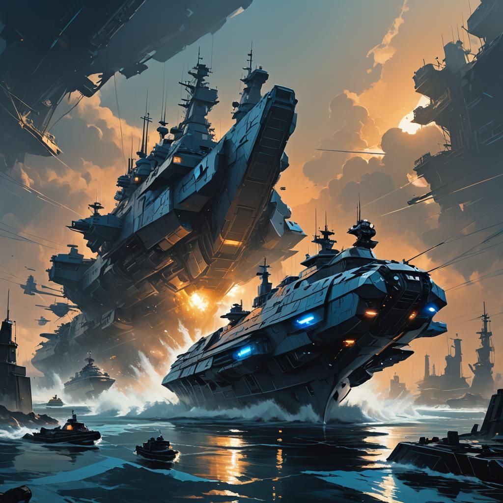 Futuristic Naval Vessel Glides Through Graveyard